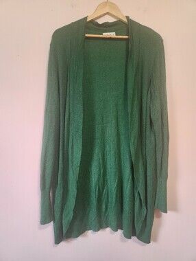 AVA & VIV Emerald Green Open Front Knit Cardigan Sweater Plus Size 1X EUC